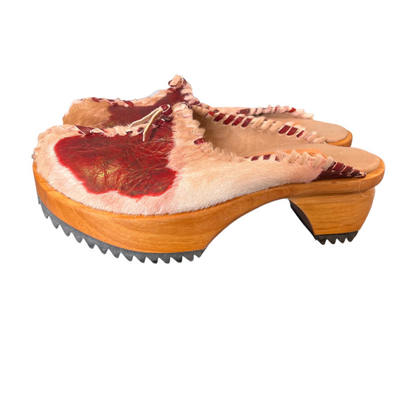 Jim Barnier Wooden Heel Clog Brick Must Women's Size 10 Platform Sandals Leather - Picture 4 of 7